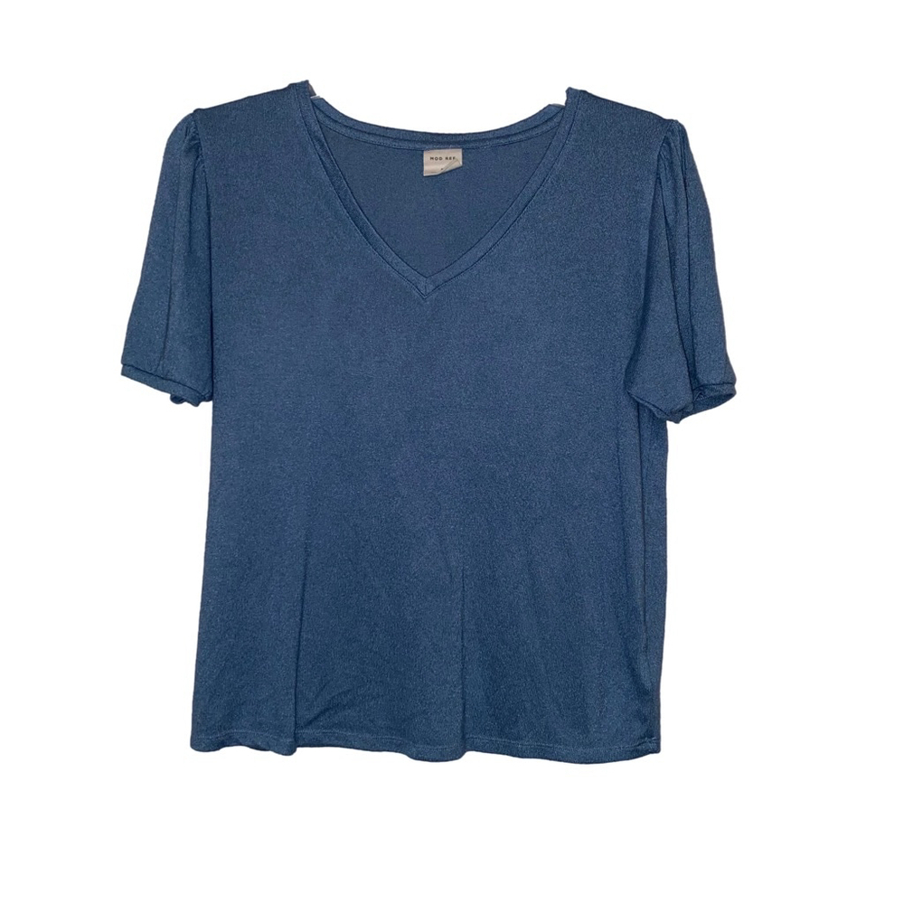 Women's Mod Ref Short Sleeve Lightweight knit shirt v-neck puff sleeves XL Blue